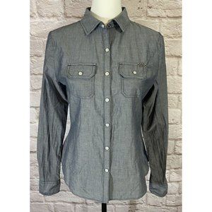 Harley Davidson Chambray Denim Shirt Small Bandana Long Tail Snap Front Top 9012